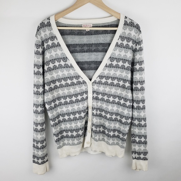 MERONA Womens Black and White Cardigan Sz Large - Picture 1 of 3